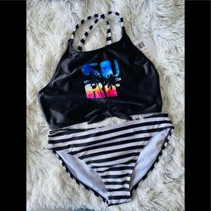 Bikini Set SURF Black & White Stripes NWT